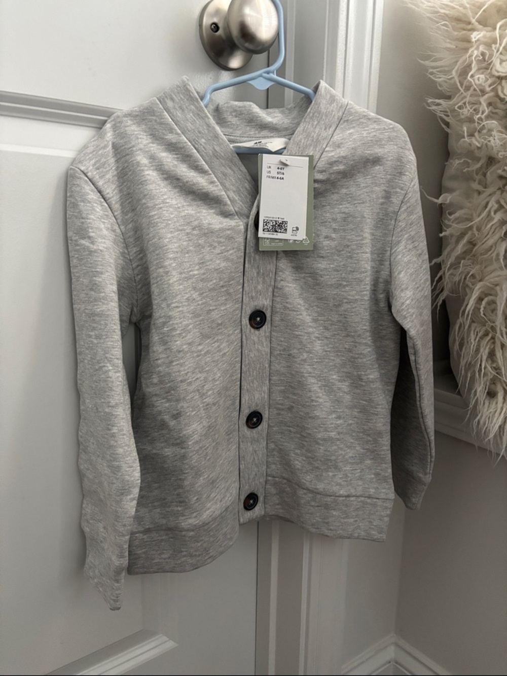 Kids' Light Gray Button-Front Hoodie Cardigan